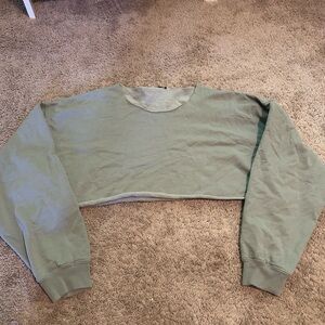 Brandy Melville Green Oversized Cropped Hoodie